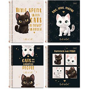 Caderno Universitário Cute CAT 10 Matérias 160 Folhas Capa Dura (pacote com 4)