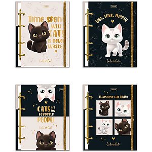 Caderno Argolado Cute CAT com Elástico 4 Capas 80 Folhas