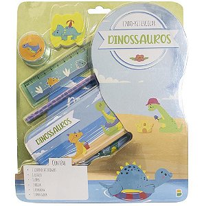 Kit Escolar Dinossauros Livro com 5 Peças Educativas