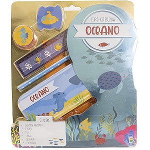 Kit Escolar Oceano Livro com 5 Peças Educativas