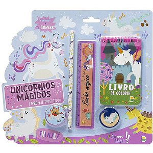 Kit Escolar Unicórnios Livro com 4 Peças