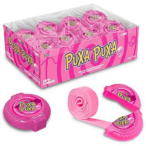 Doce Puxa Puxa Goma de Mascar Sabor Morango Display com 24 Unidades