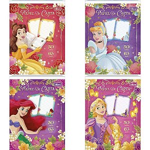 Bloco Papel de Carta Princesas 50 Folhas 63G 177X240MM Pacote com 8