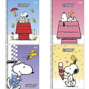 Caderno 1X1 Capa Dura Snoopy 80 Folhas FIT Pacote com 4 Unidades