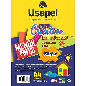 Bloco para Educação Artística Usapel Criativo 12 Cores A4 85G Pacote