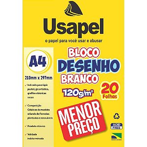 Bloco Técnico sem Margem Usapel Desenho A4 120G 20 Folhas Pacote com 5