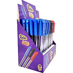 Caneta GEL Roke Quba 0.6MM Preta, Azul e Vermelha (display com 50 Unidades)