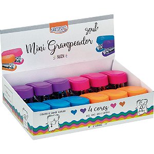 Grampeador Mini para 20 Folhas 6CM Cores Neon Display com 12 Unidades BRW