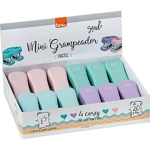 Grampeador Mini para 20 Folhas 6CM Cores Pastel Display com 12 Unidades BRW
