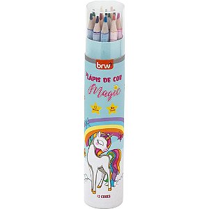Lápis de COR Redondo Magic Resina 12 Cores Pote BRW Unicórnio