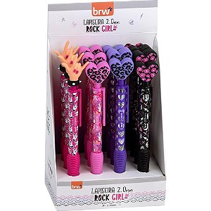 Lapiseira 2.0MM Divert ROCK GIRL Plástica BRW com Ponteira de Silicone Display com 12 Unidades