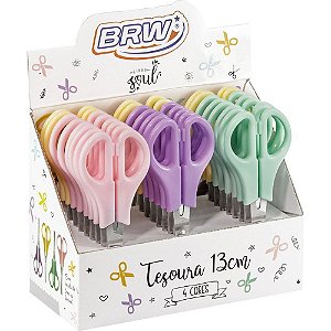 Tesoura Escolar ACO 13CM C/REGUA 4 Cores Paste DP.C/24