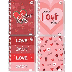 Caderno 01X1 Capa Dura Love 80FLS Pacote com 04