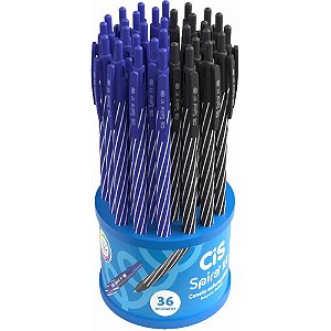 Caneta Esferográfica Retrátil CIS Spiro 0.7MM AZUL/PRETA Display com 36