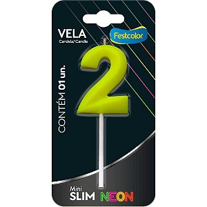 Vela para Aniversário N.02 Amarela Neon Caixa com 10