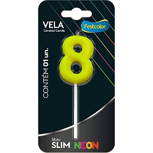 Vela para Aniversário N.08 Amarela Neon Caixa com 10