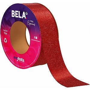 Fita Poli Decorada 30MMX10M Glitter Vermelho Rolo