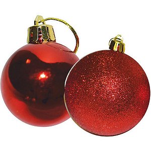 Artigo para Decoração de Natal Bola 6CM Vermelha Brilho e Glitter Pacote com 12