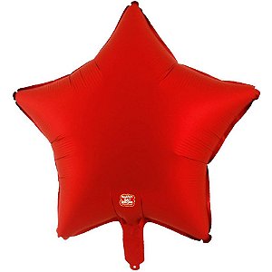 Balão Metalizado Estrela Vermelha Fosco 45CM
