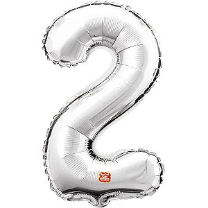 Balão Metalizado Número 2 Prata 40CM.