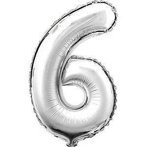 Balão Metalizado Número 6 Prata 80CM.