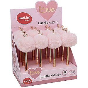 Caneta Esferográfica Cisne Pompom Love Hearts Display com 12
