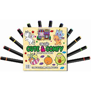 Livro de Colorir Cute e COMFY com 12CANETAS