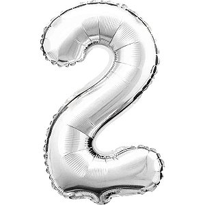 Balão Metalizado Numero 2 Prata 80CM.