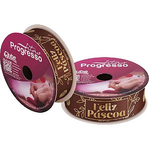 Fita de Cetim Decorada 22MM 10M. Feliz Páscoa MARROM/