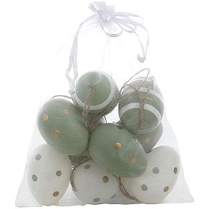Decoração de Páscoa Ovinhos DEC. VERDE/BRANCO 6CM PCT.C/09