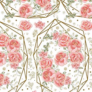 Papel Presente Bobina Couchê 60CM. MOD.206 Rosas Ouro Hexag BO-100MTS