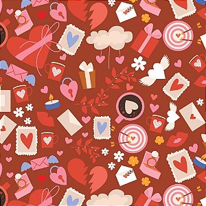 Papel Presente Bobina Couchê 60CM. MOD.234 CORACOES/CARTAS BO-100MTS