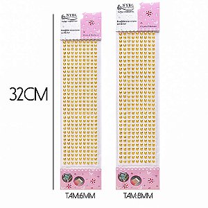 Pedraria 1/2 Perola 8MM Adesiva Ouro PCT.C/12