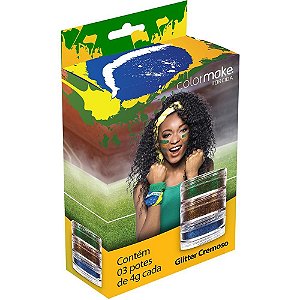 Copa do Mundo Pintura Facial Gliter AZ/VD/AM KIT.C/03