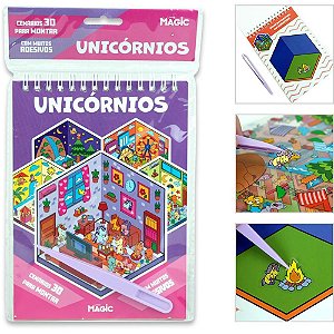 Livro com Adesivos Cenario 3D Unicornios 14X23CM
