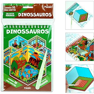 Livro com Adesivos Cenario 3D Dinossauros 14X23CM