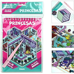 Livro com Adesivos Cenario 3D Princesas 14X23CM
