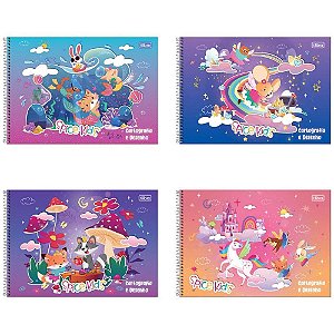 Caderno Desenho Universitário Capa Dura Spice KIDS Feminino 80 Folhas Espiral Pacote com 04