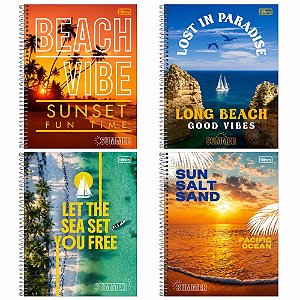 Caderno 01 X 1 Capa Dura Summer 96 Folhas Pacote com 04