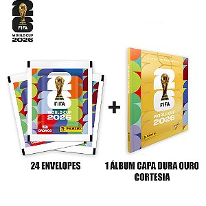 Copa Panini 2026 Figurinhas com álbum Ouro Cortesia Pacote com 24