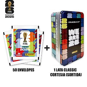 Copa Panini 2026 Figurinhas com Lata Classic Cortesia Pacote com 50