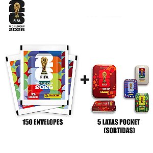 Copa Panini 2026 Figurinhas com 5LATAS Pocket Caixa com 150