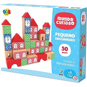 Brinquedo Pedagógico Madeira Pequeno Engenheiro 50 Peças