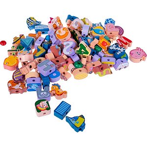 Brinquedo Pedagógico Madeira Bloco Construção Alfabeto 100