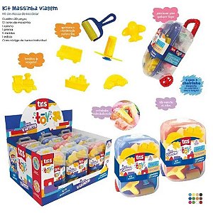 Massa para Modelar Criativa TRIS TOY KIT Viagem Mala Display com 09