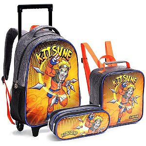 Mochila Infantil com Rodinha Ninja Lancheira+estojo KIT