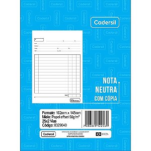 Impresso Talão Nota Neutra 1/32 25X2 102X145 Pacote com 10