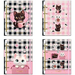 Caderno Argolado Cute CAT ELAS+FICHAS+DIV.80F Sortidos