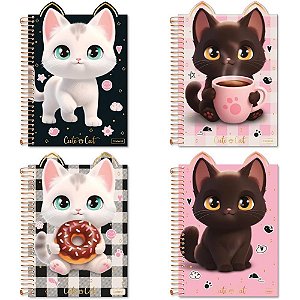 Caderno 01X1 Capa Dura Colegial Cute CAT 3D Capa Cartão 80F Sortidos