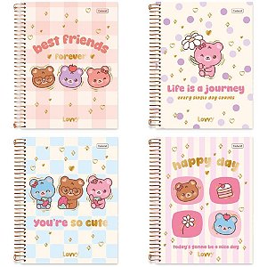 Caderno 01X1 Capa Dura LOVVY 80 Folhas Pacote com 04